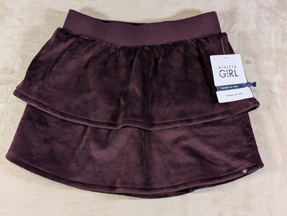 NWT Athleta Girl Feelin' Great Tiered Fleece Skirt Plum Purple Size L 12 Mini